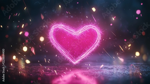 Eye catching email header design with a glowing pink neon heart and animated sparkles for Valentines offers
