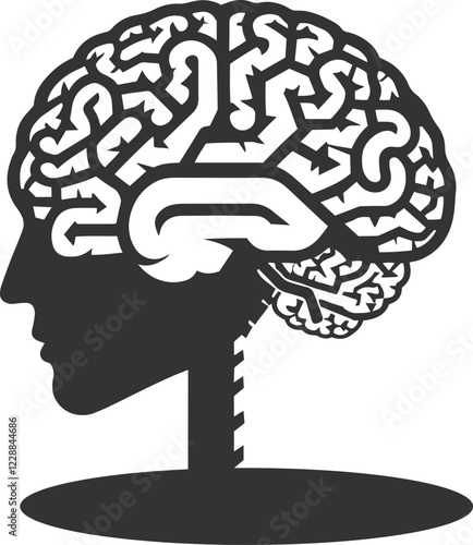Human brain vector hand drawn anatomy illustration silhouette.