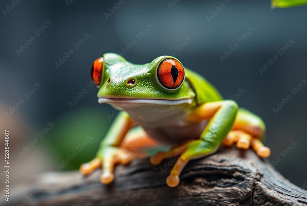 Close-up of a Vibrant Red-Eyed Tree Frog on a Natural Log Close-up of a Vibrant Red-Eyed Tree Frog on a Natural Log