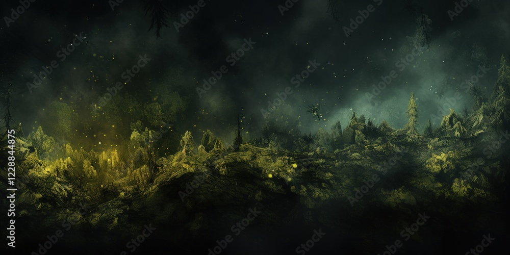 Mysterious Mossy Forest Floor with Abstract Gradient in Dark Tones and Ethereal Flourishes of Light on a Dreamy Landscape Mysterious Mossy Forest Floor with Abstract Gradient in Dark Tones and Ethereal Flourishes of Light on a Dreamy Landscape