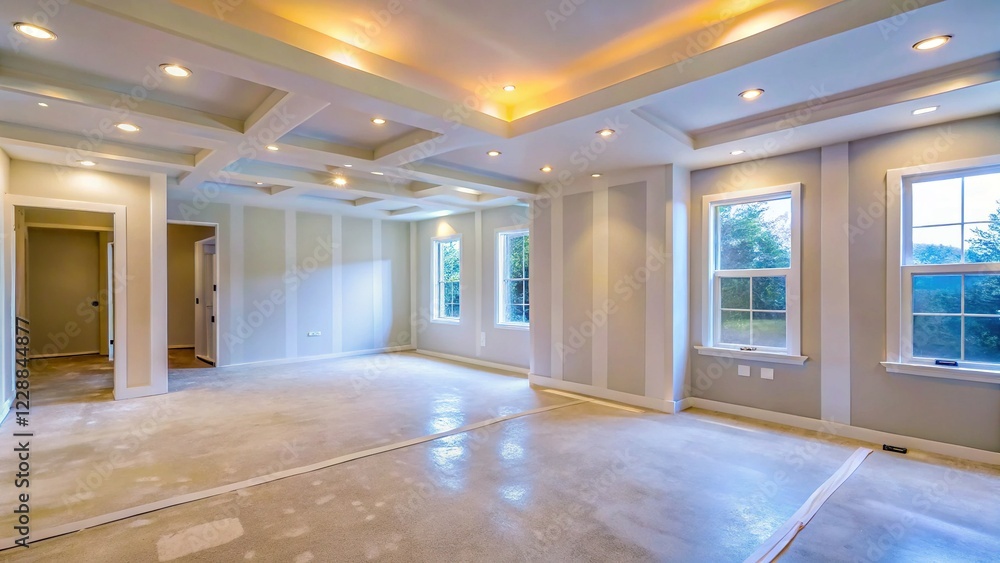 Obraz premium New Home Interior: Gypsum Plaster Walls Ready for Paint