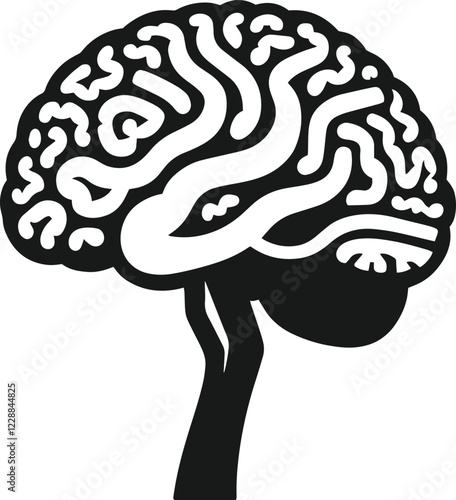 Human brain vector hand drawn anatomy illustration silhouette.