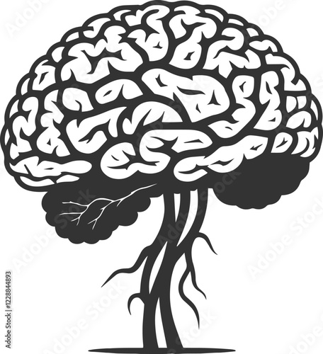 Human brain vector hand drawn anatomy illustration silhouette.