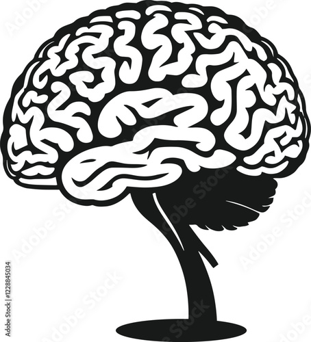 Human brain vector hand drawn anatomy illustration silhouette.