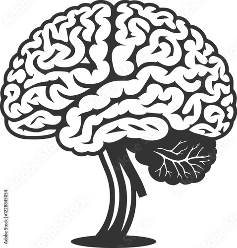 Human brain vector hand drawn anatomy illustration silhouette.
