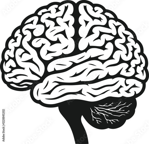 Human brain vector hand drawn anatomy illustration silhouette.