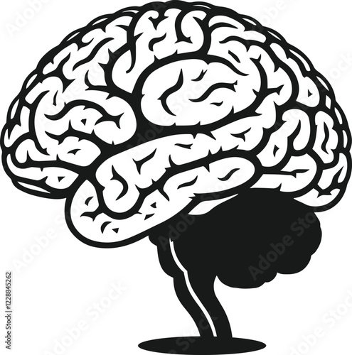 Human brain vector hand drawn anatomy illustration silhouette.