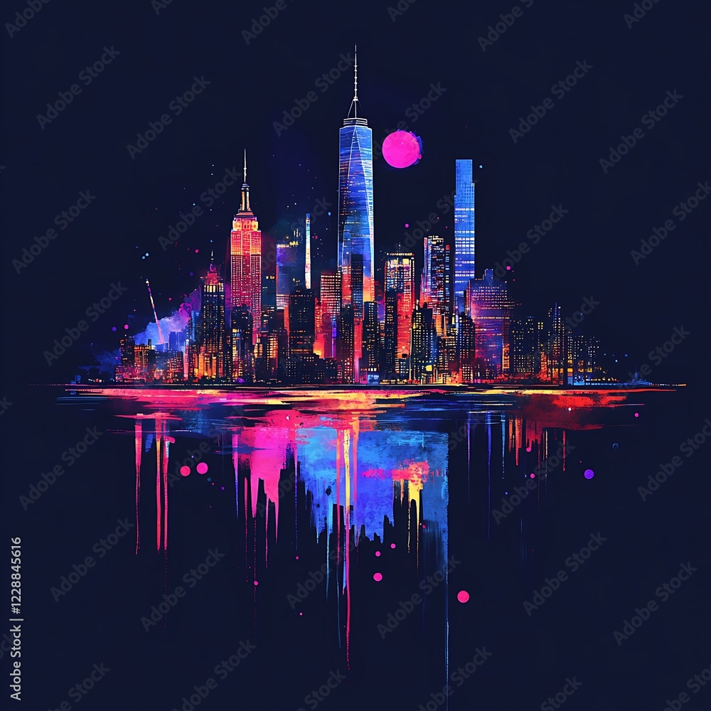 Fototapeta premium Abstract neon NYC skyline reflection