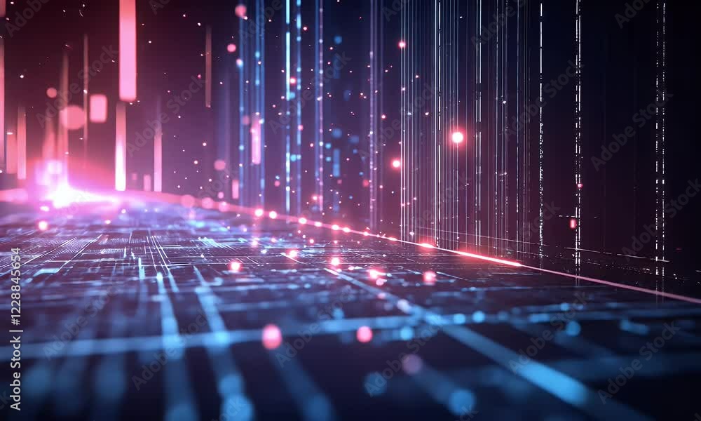 A futuristic digital landscape with glowing lights and data streams, representing technology and innovation. A futuristic digital landscape with glowing lights and data streams, representing technology and innovation.