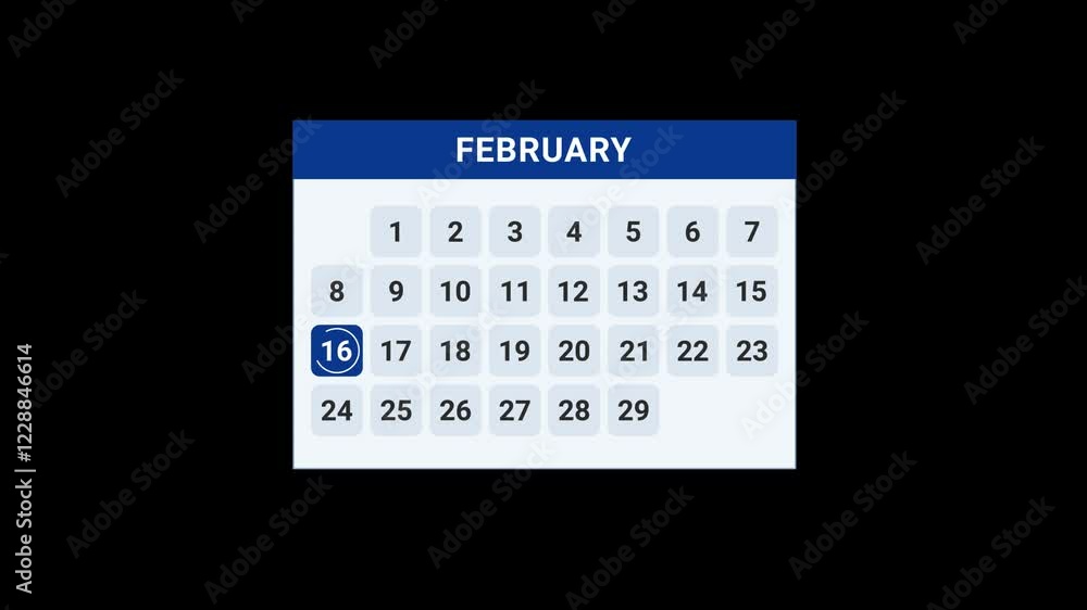 16th February date calendar Animation 16th February date calendar Animation