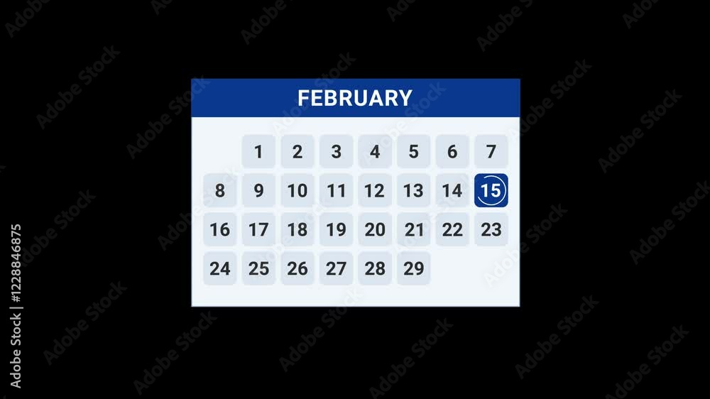 15th February date calendar Animation 15th February date calendar Animation