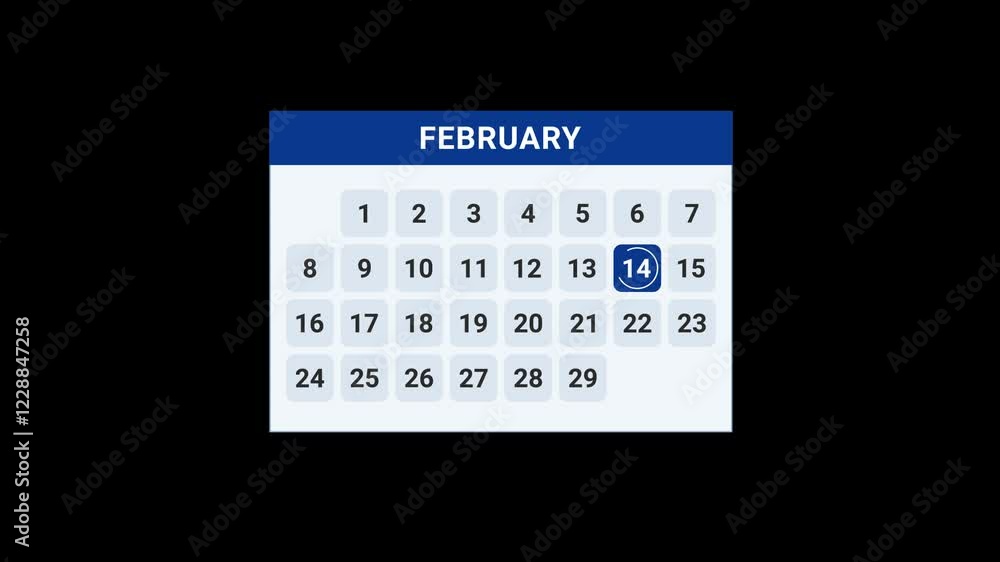 14th February Date Calendar Animation 14th February Date Calendar Animation