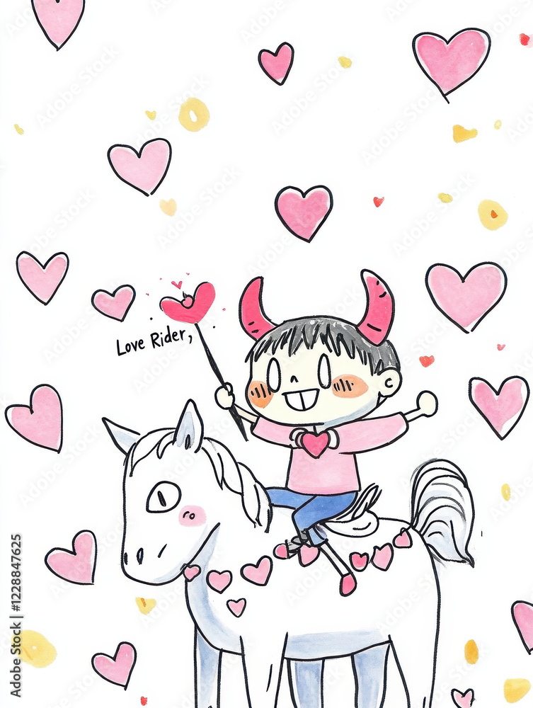 Cute skeleton unicorn with heart-shaped horn, leaving a trail of sparkling heart dust with Cute skeleton unicorn with heart-shaped horn, leaving a trail of sparkling heart dust with