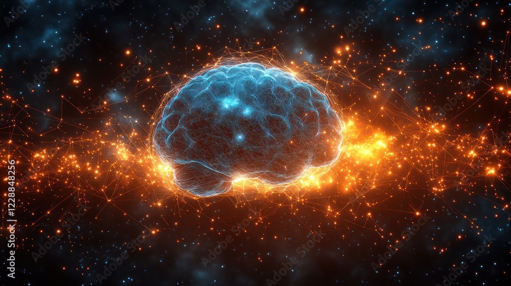 Glowing brain nebula, digital art, cosmic background, AI concept Glowing brain nebula, digital art, cosmic background, AI concept