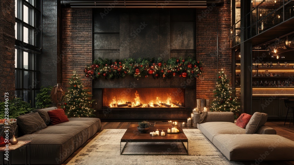 Cozy Christmas Loft Fireplace Scene Cozy Christmas Loft Fireplace Scene