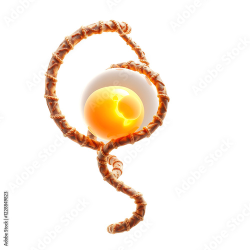 an embryo encased in a DNA spiral, origin of life concept, hyperdetailed, isolated on white background photo