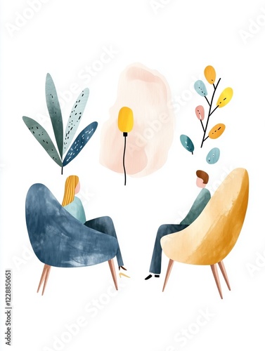 Therapist and patient engaged in a supportive talk therapy session in a cozy room