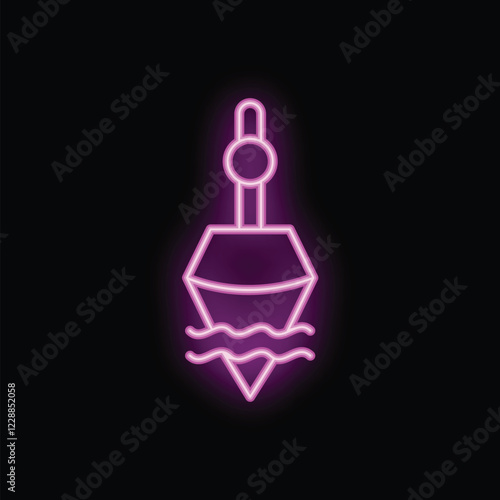 Pink neon sign of a sea depth sounder detecting the seabed with wavy lines symbolizing the water