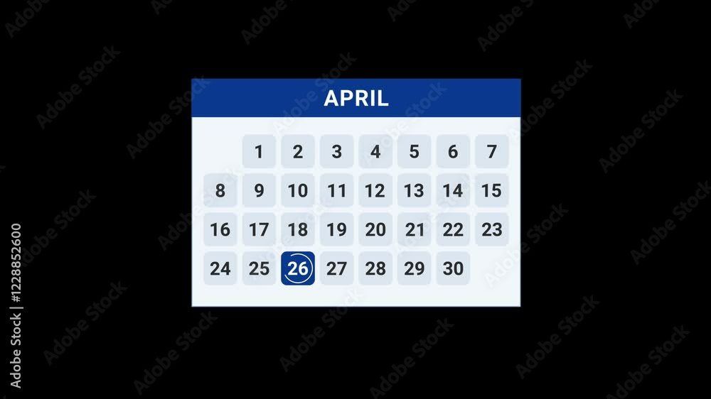 26th April Date Calendar Animation 26th April Date Calendar Animation