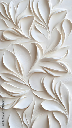 Elegant white floral wall art; textured relief; home decor; interior design