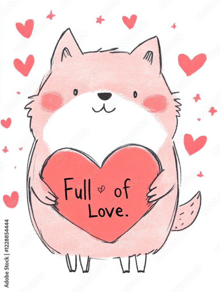 Chubby werewolf with heart-shaped fur patterns, holding a heart-shaped moon lantern glowing with Chubby werewolf with heart-shaped fur patterns, holding a heart-shaped moon lantern glowing with