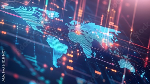 Abstract Digital World Map: Global Network Connectivity Visualization