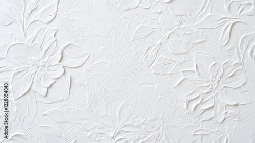 Detailed luxury white paper texture featuring delicate floral motifs and ornamental elements in a seamless pattern.