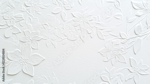 Detailed luxury white paper texture featuring delicate floral motifs and ornamental elements in a seamless pattern.