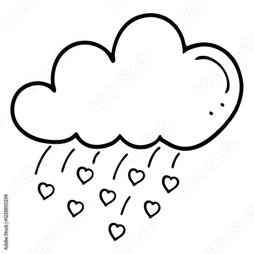 Line Art Cloud Showering Hearts