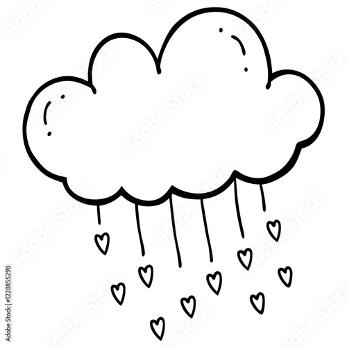 Line Art Cloud Showering Hearts