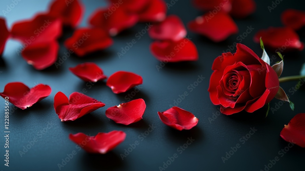 Valentine background with falling red rose petals on black bg Valentine background with falling red rose petals on black bg