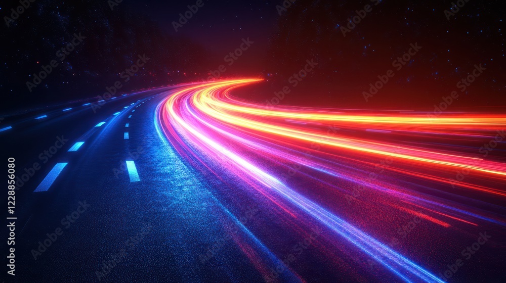 Obraz premium Neon Night Road Curves with Starry Background