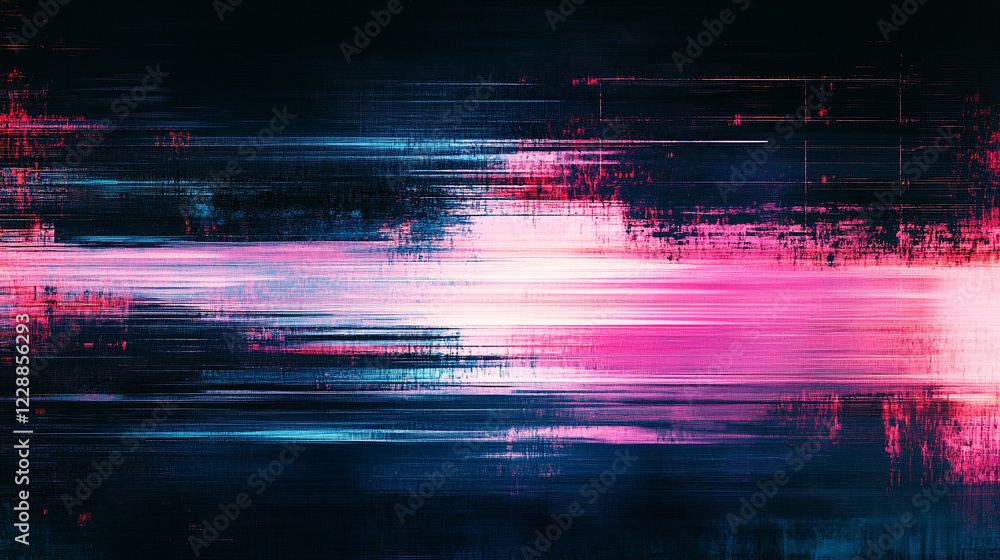 glitch grainy blue gradient background with digital noise, rough coarse texture and artifacts, minimalistic modern design with blurred blank space for captions