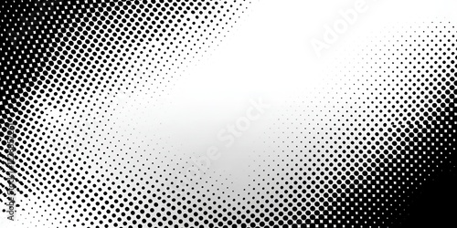 Diagonal halftone gradient from black to grey fading into the center, with grainy textures and a bold black border framing the center for design possibilities.