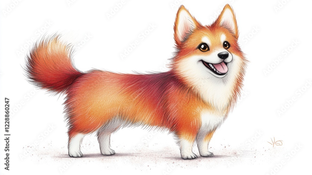 Obraz premium Happy Red And White Corgi Dog Illustration On White Background