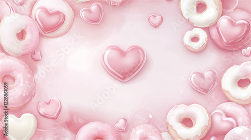 ふんわりとしたピンクのアイシングがかかったハートクッキーのデザイン背景。generative ai