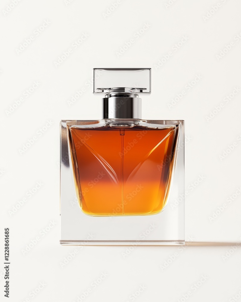 Amber perfume in a clear glass bottle with a silver cap. (2) Amber perfume in a clear glass bottle with a silver cap. (2)