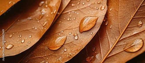 Close-up of brown leaves with water droplets.