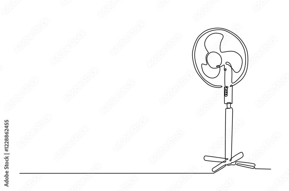 Electric fan in continuous one line drawing. Single line art draw of fan. Editable vector. Electric fan in continuous one line drawing. Single line art draw of fan. Editable vector.