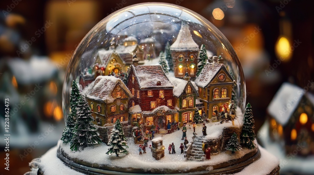 Enchanted Winter Village Snow Globe: A charming miniature winter village nestled within a snow globe, complete with snow-covered houses, twinkling lights, and festive figurines. Enchanted Winter Village Snow Globe: A charming miniature winter village nestled within a snow globe, complete with snow-covered houses, twinkling lights, and festive figurines.