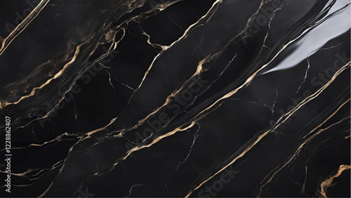 Natural black marble texture pattern with gold veins, traditional luxury marble background design.