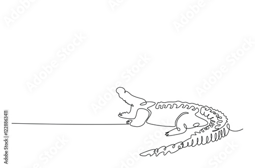 Crocodile in continuous one line drawing. Single line art draw of Alligator. Editable vector.