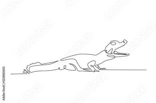 Crocodile in continuous one line drawing. Single line art draw of Alligator. Editable vector.