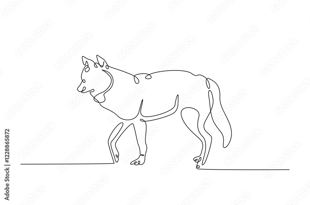 Obraz premium Wild wolf in continuous one line drawing. Single line art draw of Husky. Editable vector.