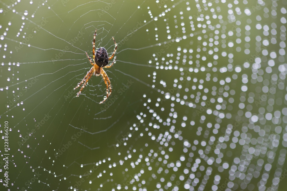 European garden spider (Araneus diadematus) in its web, Emsland, Lower Saxony, Germany, Europe European garden spider (Araneus diadematus) in its web, Emsland, Lower Saxony, Germany, Europe