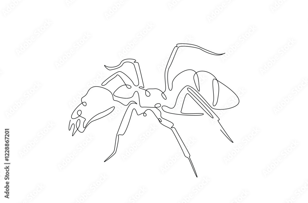 Fototapeta premium Black ant in continuous one line drawing. Single line art draw of soldier ant. Editable vector.