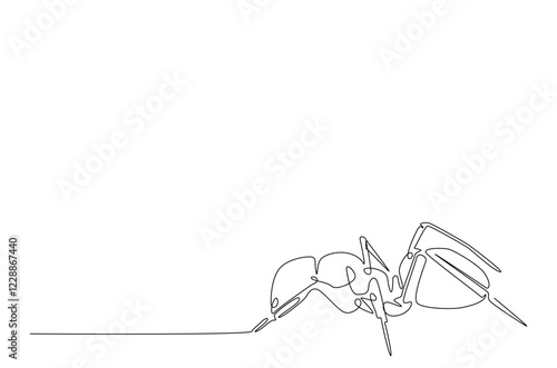 Black ant in continuous one line drawing. Single line art draw of soldier ant. Editable vector.