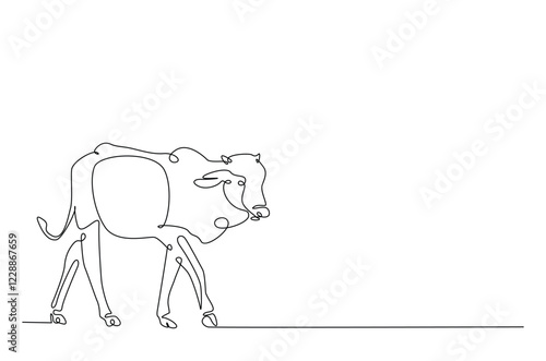 Cow in continuous one line drawing. Single line art draw of cow or bull. Editable vector.