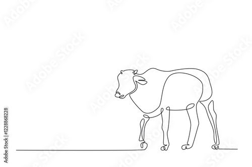 Cow in continuous one line drawing. Single line art draw of cow or bull. Editable vector.