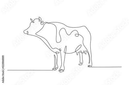 Cow in continuous one line drawing. Single line art draw of cow or bull. Editable vector.